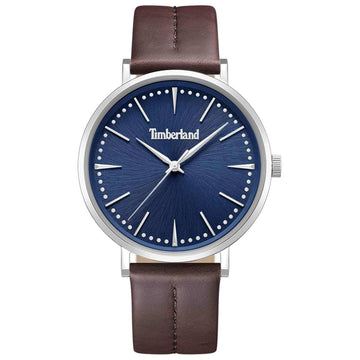 Αντρικό ρολόι Timberland Ripton TDWGA0029202 με καφέ δερμάτινο λουράκι και μπλε καντράν διαμέτρου 42mm.